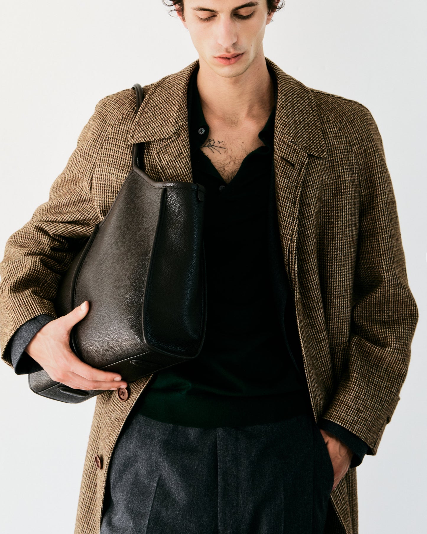 Hereu CALELLA SQUARED MEDIUM GRAINY - Leather-trimmed Tote Bag