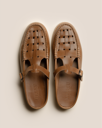 Hereu FERRIOL MULE RUBBER VEG TAN - Woven T-bar Mule Loafer
