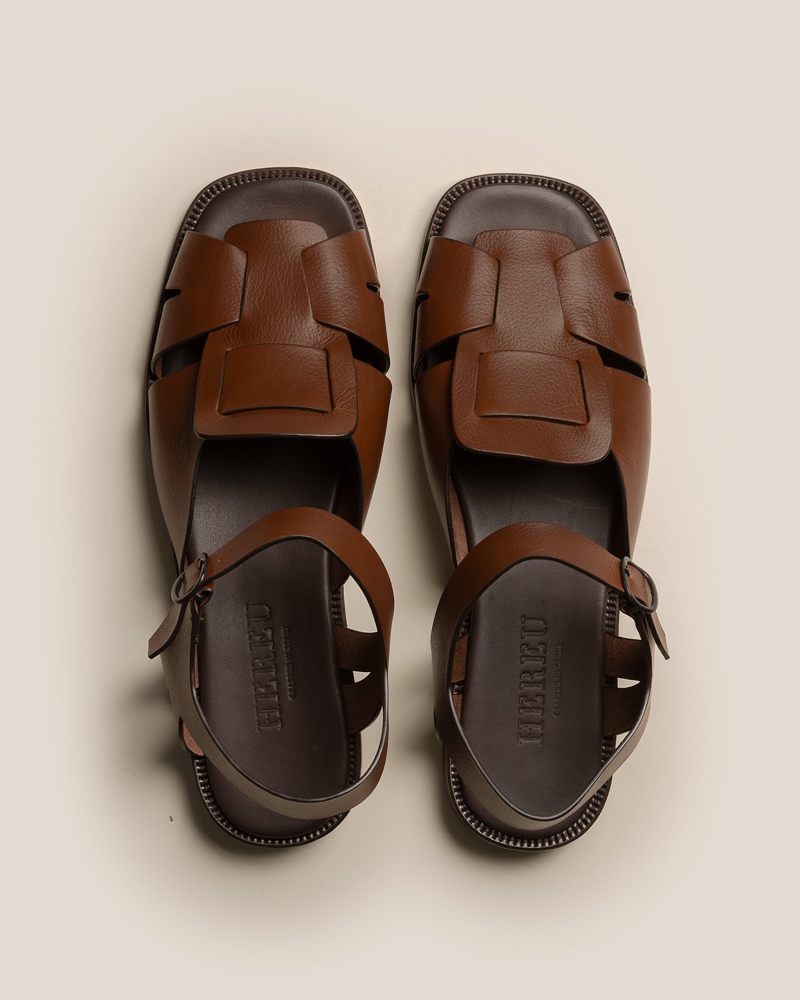 Hereu ROCA GRAINY VEG TAN - Square-toe Fisherman Sandal